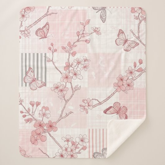 Vintage Botanical Butterfly Toile Pattern (7) シェルパブランケット (正面)