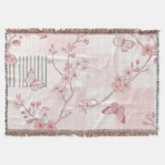 Vintage Botanical Butterfly Toile Pattern (7) スローブランケット (正面)
