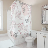 Vintage Botanical Butterfly Toile Pattern (8) シャワーカーテン (インサイチュ)
