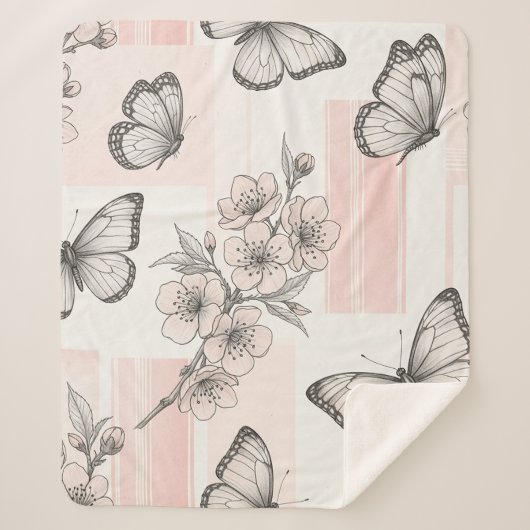 Vintage Botanical Butterfly Toile Pattern (9) シェルパブランケット (正面)