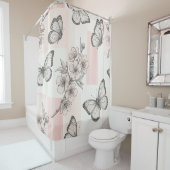 Vintage Botanical Butterfly Toile Pattern (9) シャワーカーテン (インサイチュ)