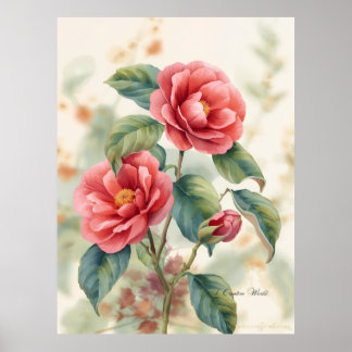 Vintage Botanical Camellia Wall Decor Poster ポスター