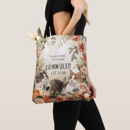 Vintage Botanical Cat Mom Society Floral Art Decor トートバッグ