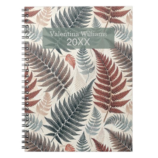Vintage Botanical Fern Monogram ノートブック (正面)