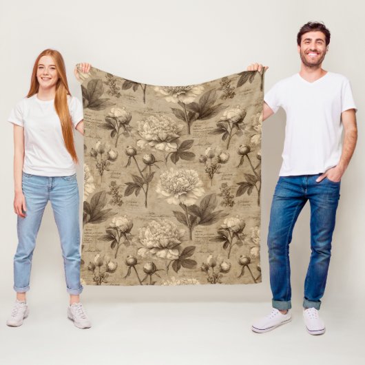 Vintage Botanical Floral Pattern (2) フリースブランケット (インサイチュ)