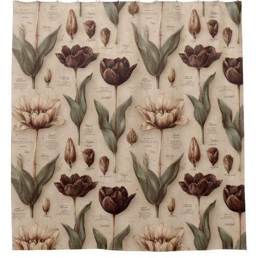 Vintage Botanical Floral Pattern (6) シャワーカーテン (正面)