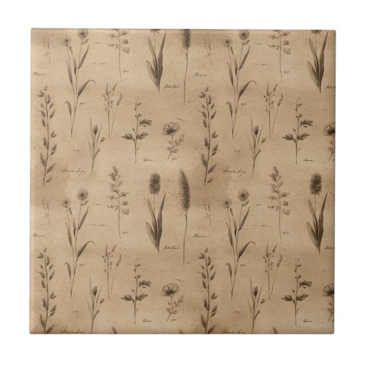 Vintage Botanical Floral Pattern (9) タイル (正面)