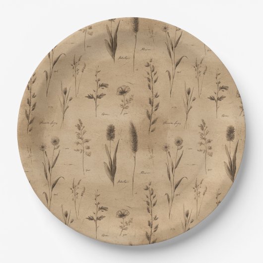 Vintage Botanical Floral Pattern (9) ペーパープレート (正面)