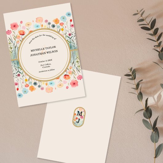 Vintage Botanical Floral Save the Date 招待状