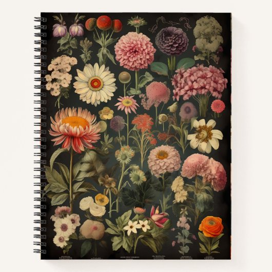 Vintage Botanical Flower Notebook – Elegant Floral ノートブック (正面)