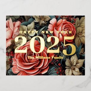 Vintage+Botanical+Flowers+Happy+New+Year+2027+Gold 箔シーズンポストカード