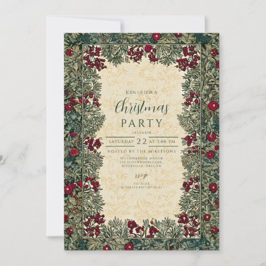 Vintage Botanical Foliage Christmas 招待状 (正面)