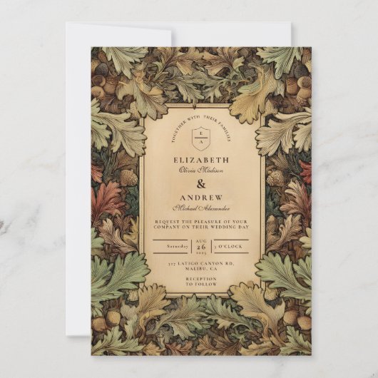 Vintage Botanical Foliage Wedding 招待状 (正面)