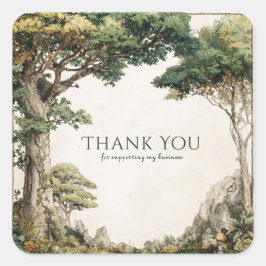 Vintage Botanical Forest Tree Rustic Woodland スクエアシール