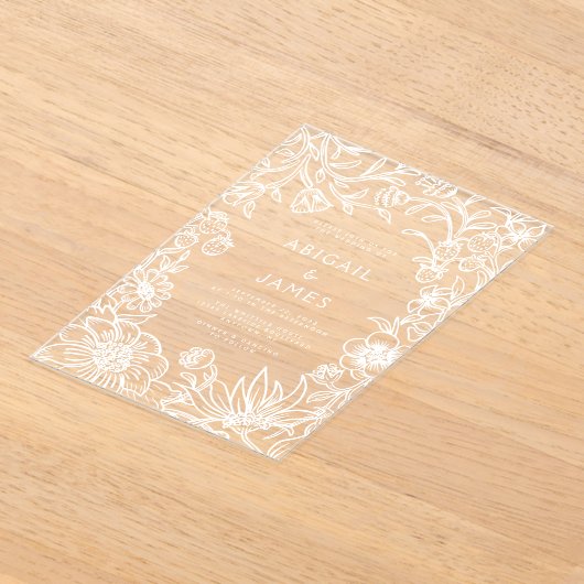 Vintage Botanical Frame Wedding アクリル招待状 (レイダウン)
