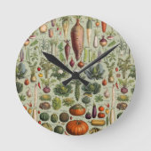 vintage botanical French garden vegetables  ラウンド壁時計 (正面)