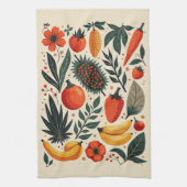 Vintage Botanical Fruit Harvest Folk Art キッチンタオル (縦)