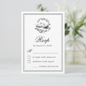 Vintage Botanical Hand Drawn Swan Elegant Wedding 出欠カード (スタンド正面)