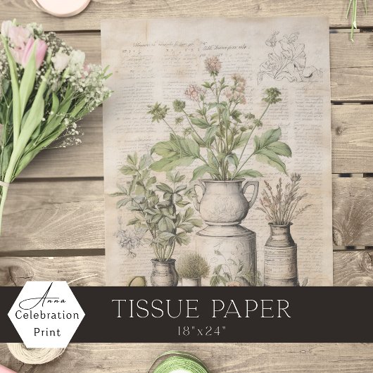 Vintage botanical herbs rustic parchment farmhouse 薄葉紙
