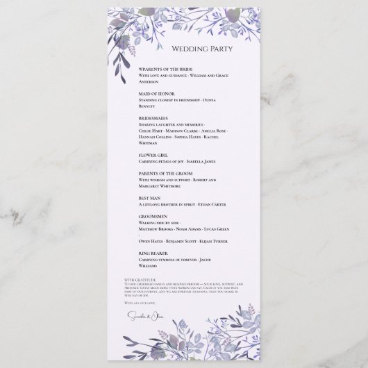 Vintage Botanical Lavender Wedding Program  プログラム (裏面)