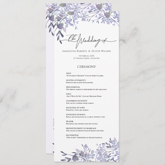 Vintage Botanical Lavender Wedding Program  プログラム (正面/裏面)