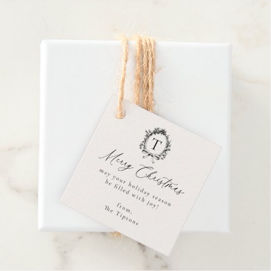 Vintage Botanical Monogram Christmas フェイバータグ (インサイチュ)