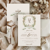 Vintage Botanical Monogram Crest Elegant Wedding 招待状