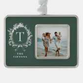 Vintage Botanical Monogram Green シルバープレートフレームオーナメント (正面)