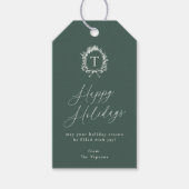 Vintage Botanical Monogram Green Holiday ギフトタグ (正面)