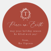 Vintage Botanical Monogram Red Holiday ラウンドシール (正面)