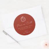 Vintage Botanical Monogram Red Holiday ラウンドシール (封筒)