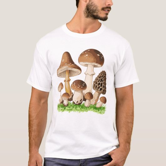 Vintage Botanical Mushroom Illustration Art Tシャツ (正面)
