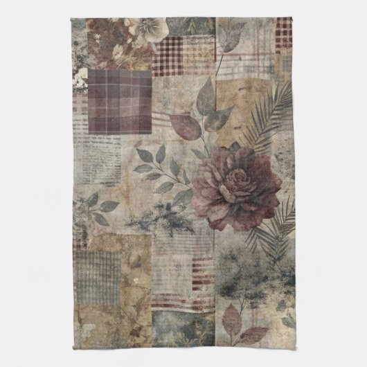 Vintage Botanical Patchwork Rustic (2) キッチンタオル (縦)