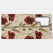 Vintage Botanical Poppy Script – Antique Red Samsung Galaxyケース (裏面横)