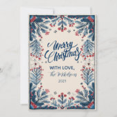 Vintage Botanical Red and Blue Holiday シーズンカード (正面)