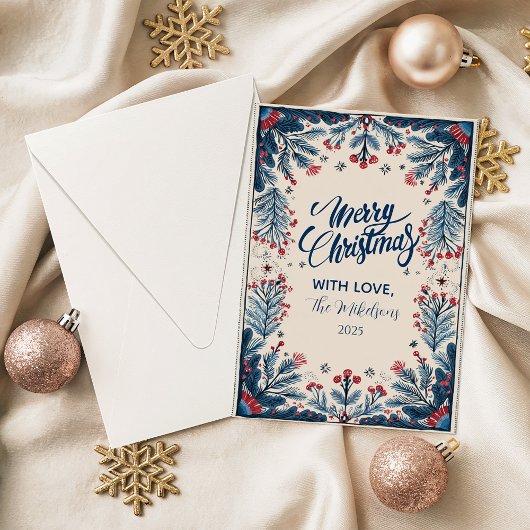 Vintage Botanical Red and Blue Holiday シーズンカード