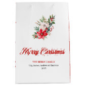 Vintage Botanical Red Poinsettia Holiday Gift Bag ミディアムペーパーバッグ (正面)