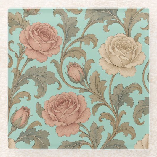 Vintage Botanical Rose ガラスコースター (正面)