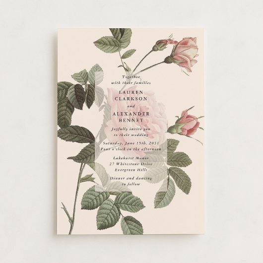 Vintage botanical rose floral wedding innvitation 招待状