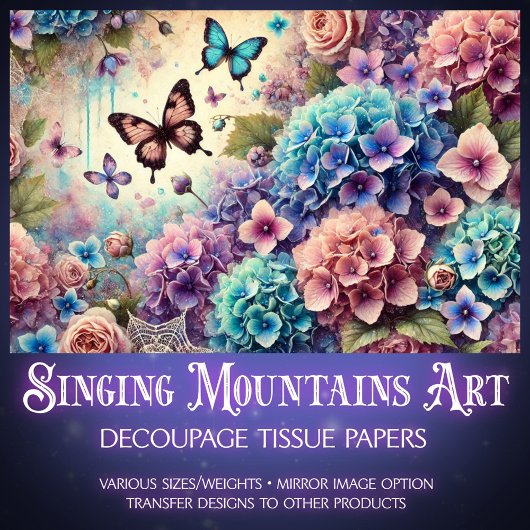 Vintage Botanical Roses Butterflies Decoupage  薄葉紙