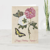 Vintage botanical roses butterfly Birthday カード (正面)