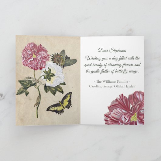 Vintage botanical roses butterfly Birthday カード (内部)