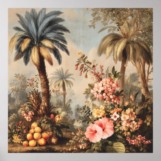 Vintage Botanical Scene with Palms ポスター (正面)