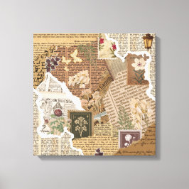 Vintage Botanical Scrapbook Collage Antique Wall  キャンバスプリント