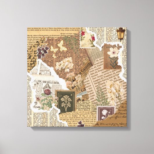 Vintage Botanical Scrapbook Collage Antique Wall キャンバスプリント (正面)