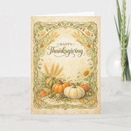 Vintage Botanical Thanksgiving Pumpkin Harvest カード
