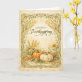 Vintage Botanical Thanksgiving Pumpkin Harvest カード (黄色い花)