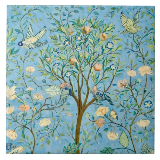 Vintage Botanical Tree of Life with Birds タイル (正面)