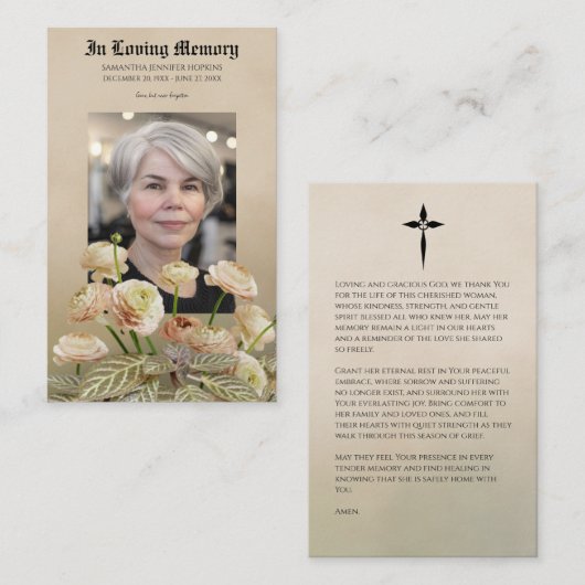 Vintage Botanical Tribute Prayer Card 名刺 (正面/裏面)