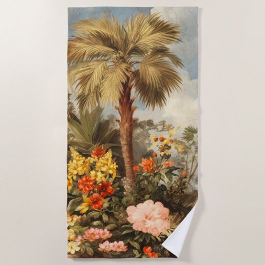 Vintage Botanical Tropical Palms ビーチタオル (正面)